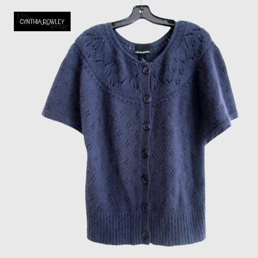 CYNTHIA ROWLEY NEW Grandmillennial Angora-Hair Blend Short Sleeve Cardigan XL